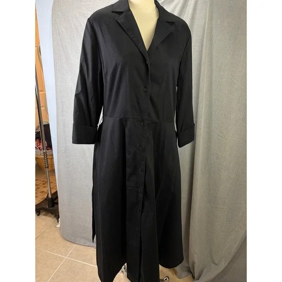 The J. Peterman Company Black Shirt Dress Belted Pockets Buttoned 12 Minimalist - Picture 6 of 9